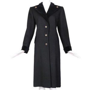 Saint Laurent YSL Melton Wool & Velvet Coat Gold Buttons Military Style 70s 80s